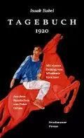 Buchcover des „Tagebuchs 1920“ von Isaak Babel, das einen Mann in einem blauen Hemd zeigt, der vor einem schwarzen Hintergrund auf einem roten Pferd reitet.