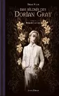 Das Cover von „Das Bildnis des Dorian Gray“ von Oscar Wilde zeigt die Illustration eines jungen Mannes in einem weißen Anzug, umgeben von kunstvollen Blumenmustern. Der Text ist in Gold und Weiß auf schwarzem Hintergrund gehalten.