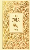Ein Buchcover von „Nana“ von Émile Zola. Das Design zeigt ein kunstvolles, gold-weißes Muster mit dem Titel und dem Namen des Autors in der Mitte.