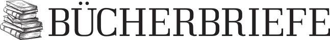 Illustration eines Bücherstapels neben dem Wort „BÜCHERBRIEFE“ in großgeschriebenen Serifenbuchstaben auf hellgrauem Hintergrund.