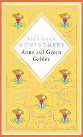 Cover von „Anne auf Green Gables“ von Lucy Maud Montgomery. Der Hintergrund ist gelb mit Blumenmustern und Abbildungen von Hüten mit Blumen. Der Titel und der Name des Autors sind in einer weißen Raute zentriert.