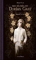 Das Cover von „Das Bildnis des Dorian Gray“ von Oscar Wilde zeigt die Illustration eines jungen Mannes in einem weißen Anzug, umgeben von kunstvollen Blumenmustern. Der Text ist in Gold und Weiß auf schwarzem Hintergrund gehalten.