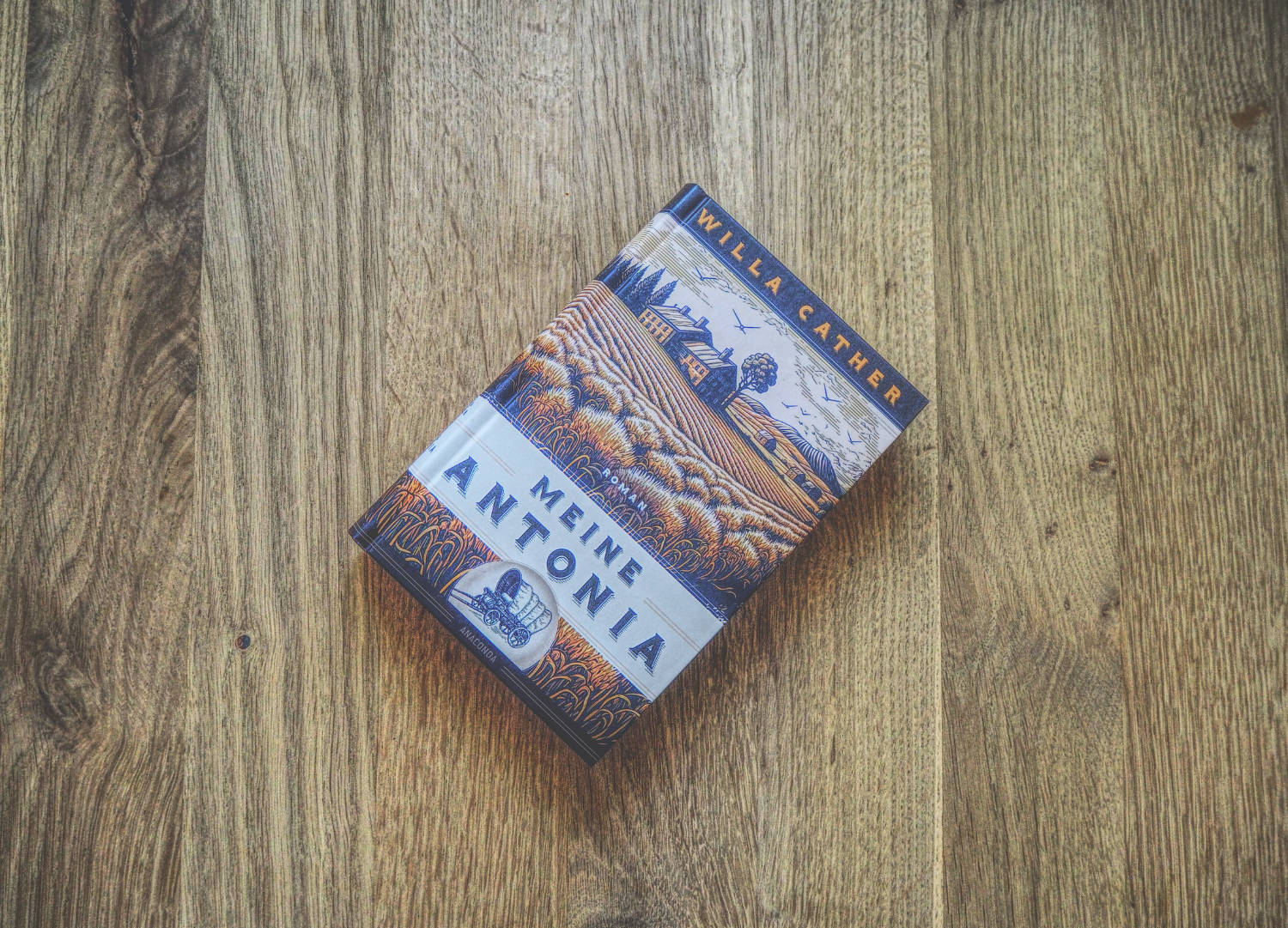 Auf einem Holzboden liegt ein Buch.
